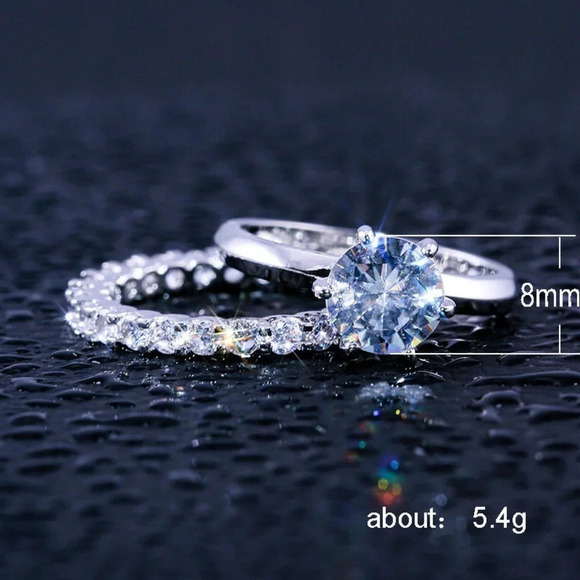 🎀  Beautiful 925 Silver Plated 2 Pcs CZ Wedding Ring, FB16FA1067 - Picture 7 of 7